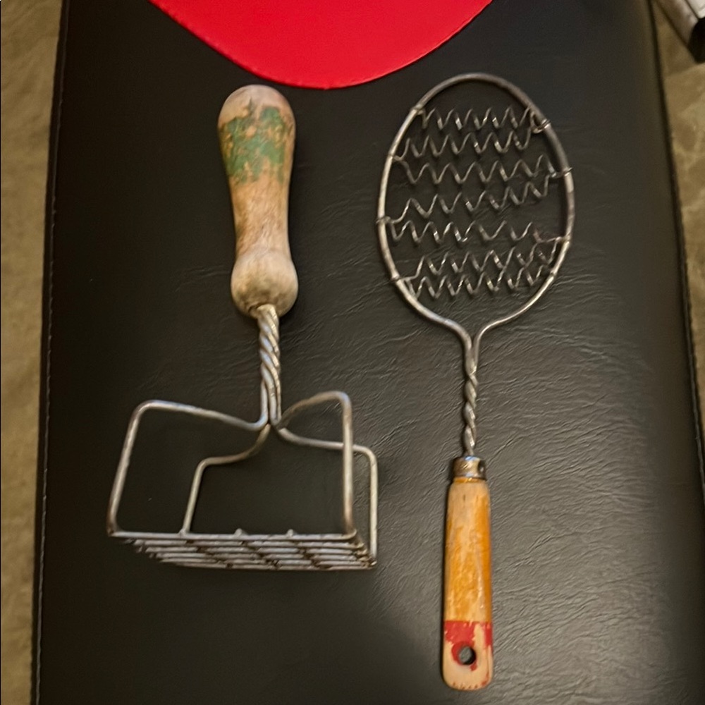 Rustic Metal Potato Mashers with Wooden Handles